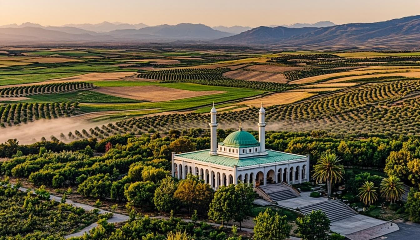 Vallée agricole islamique à l'heure dorée